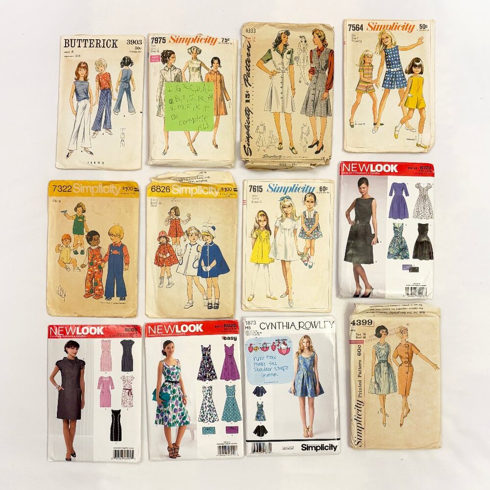 Lot of 12 sewing patterns for women and kids - assorted sizes